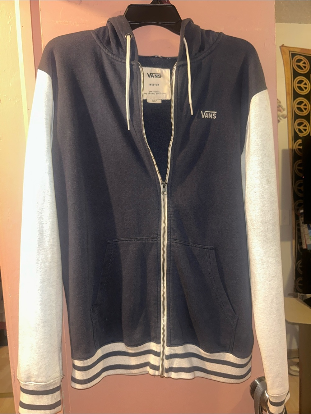 Vans Navy and Light Gray Men's Zip-Up Hoodie